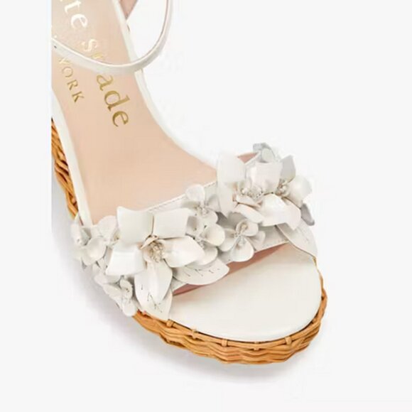 🌸 Kate Spade Fiori Wicker Platform Sandals | Pink Patent Leather Floral Size 8 - Picture 6 of 14